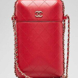 Chanel Red Quilted Lambskin Leather Phone Holder with Chain Bag